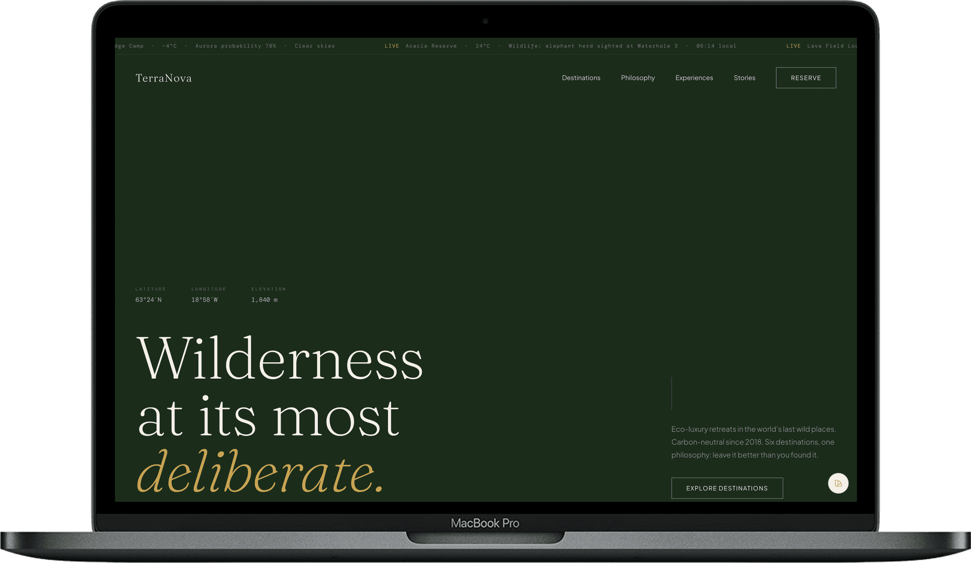 TerraNova — Eco-Luxury Retreat Website Template | Wilderness Lodge & Eco-Tourism gallery image 1