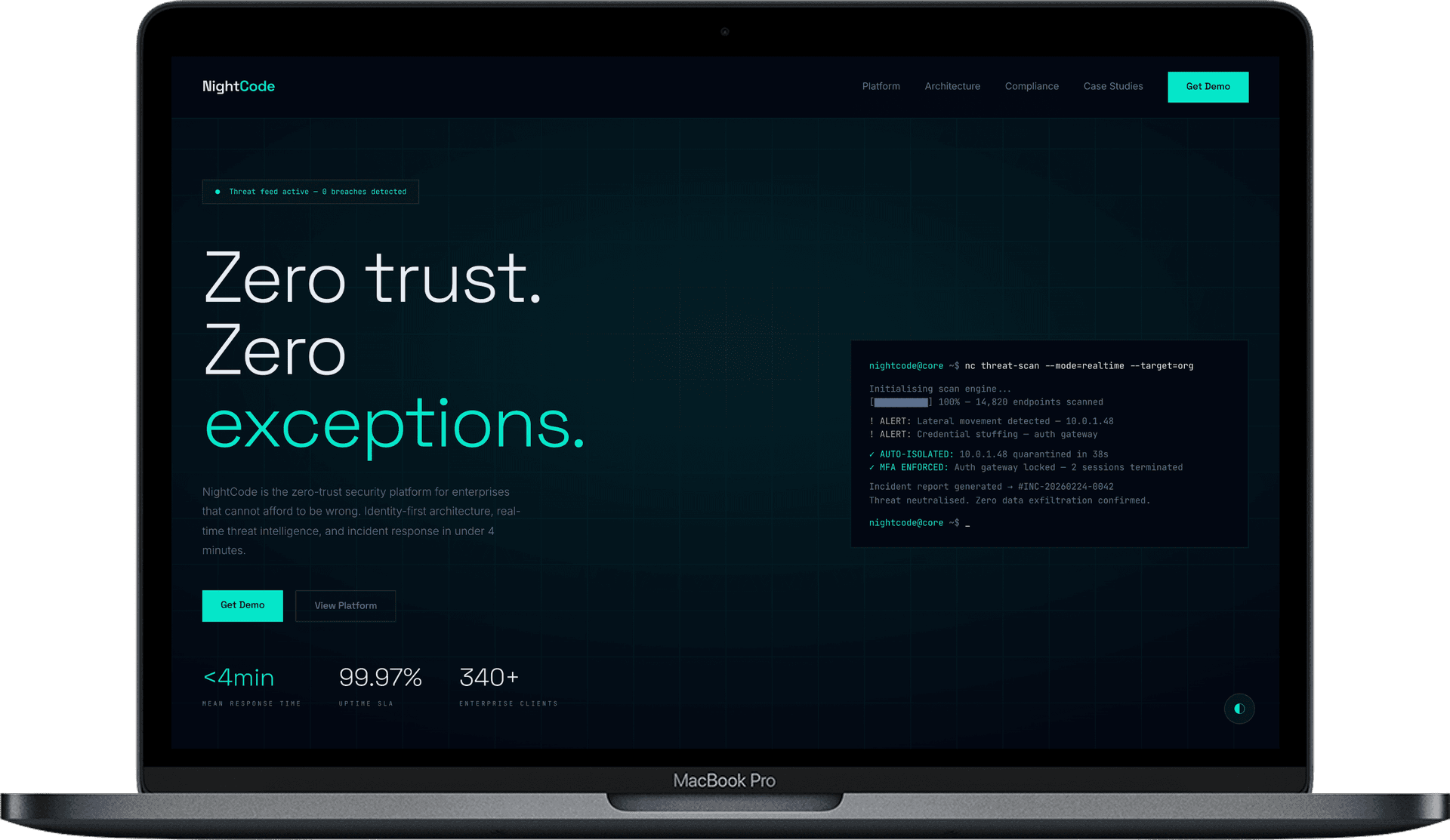 NightCode — Шаблон сайта кибербезопасности SaaS | Платформа Zero-Trust gallery image 1