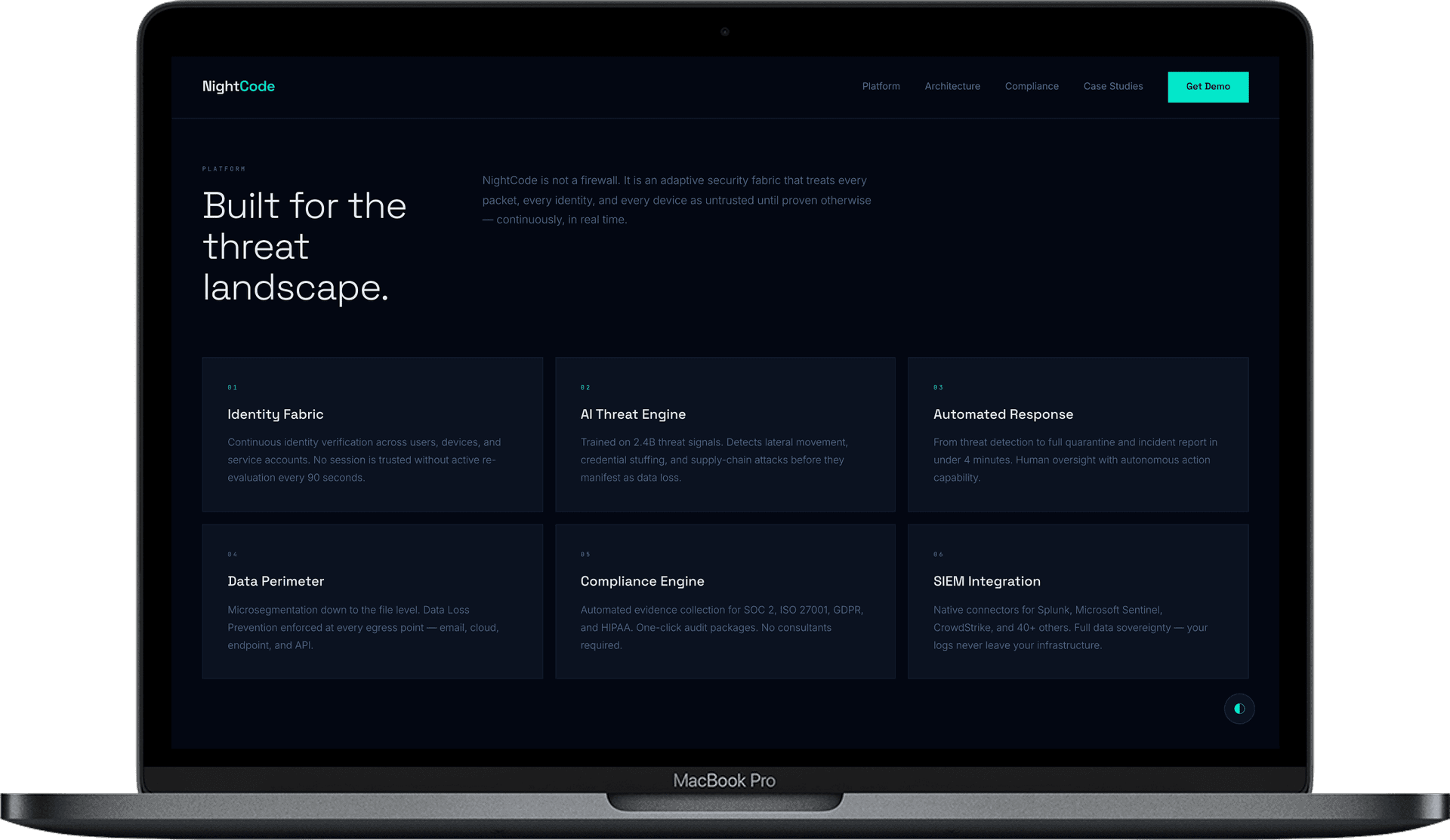 NightCode — Шаблон сайта кибербезопасности SaaS | Платформа Zero-Trust gallery image 3