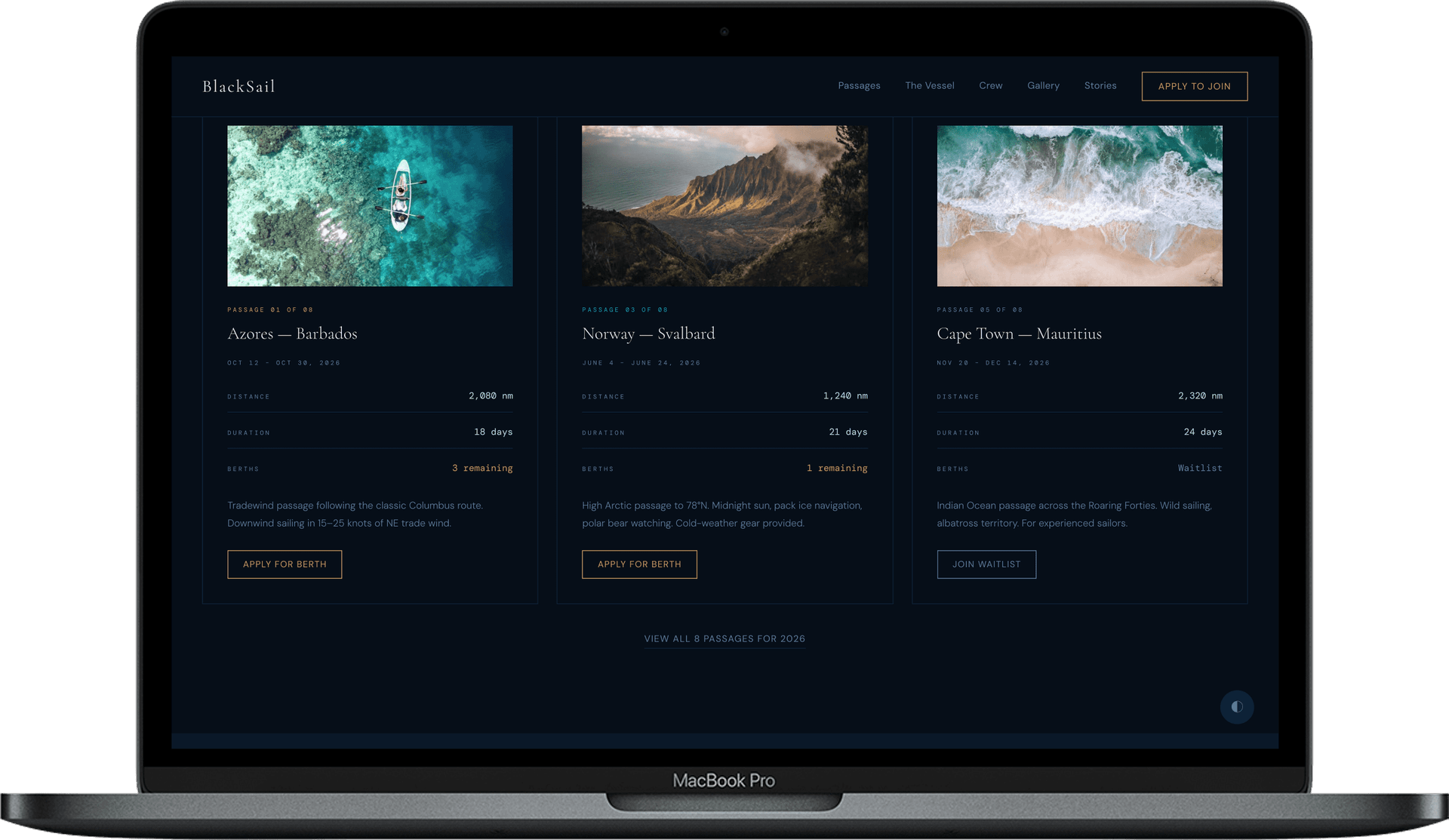 BlackSail — Sailing Expedition Website Template | Blue-Water Voyages & Adventure gallery image 2