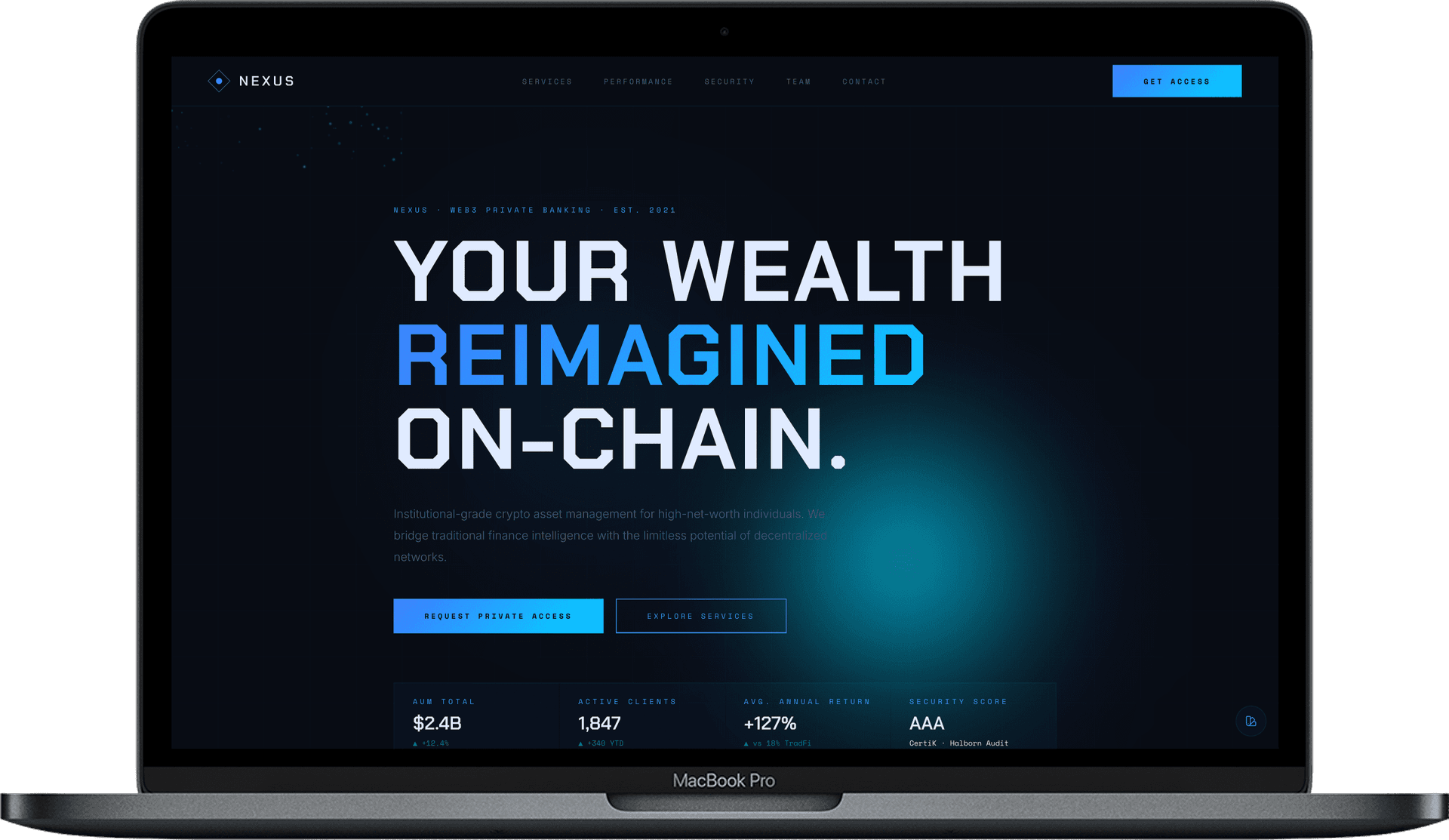 NEXUS — Шаблон сайту крипто-управління капіталом | Web3 приватний банкінг gallery image 1